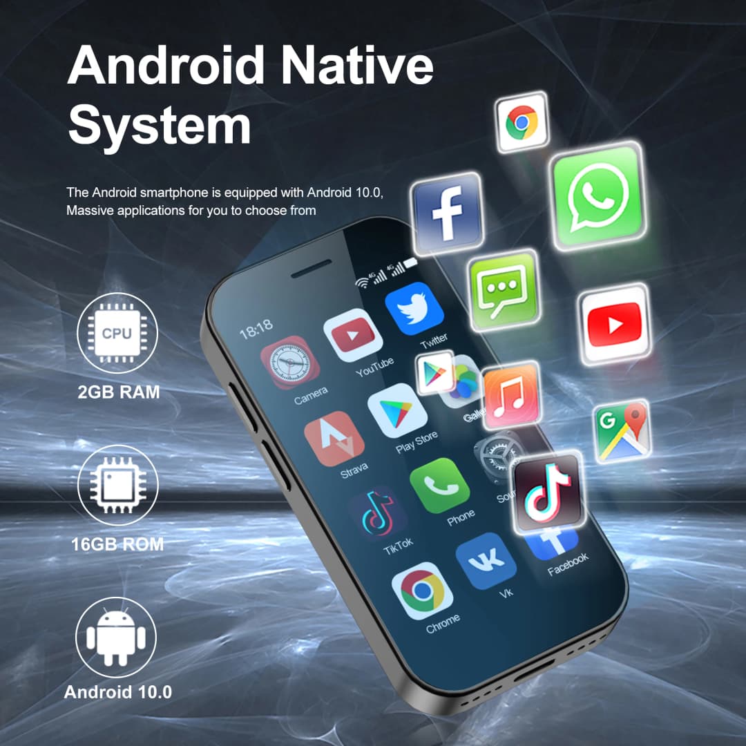 هاتف سيرفو كينج 9000 الذكي الصغير بشاشة HD 3.0 بوصة، أندرويد 10.0، شبكة 4G LTE، 2 جيجابايت رام + 16 جيجابايت روم، بطارية 2000 مللي أمبير، التعرف على الوجه - 3