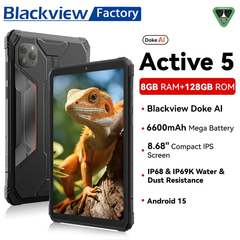 2025 Blackview Active 5 8.68'' Rugged Tablet PC Unisoc T615 Octa Core 8GB+128GB Telephone Smartphone 6600mAh Tablets Android 15