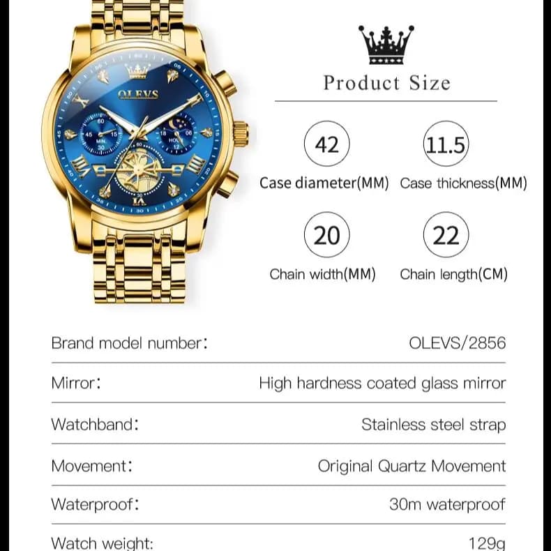 ساعة OLEVS رجالي فاخرة تصميم كلاسيكي بمقياس روماني وعجلة طائرة مرحلة القمر مقاومة للماء ساعة كوارتز أصلية 2856 - 6