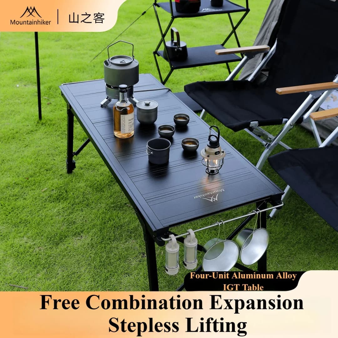 طاولة تخييم قابلة للطي مع موقد غاز IGT متعدد الوحدات قابل للإزالة، طاولة شواية محمولة للتخييم والشواء في الهواء الطلق، طاولة نزهة من ماونتنهايكر