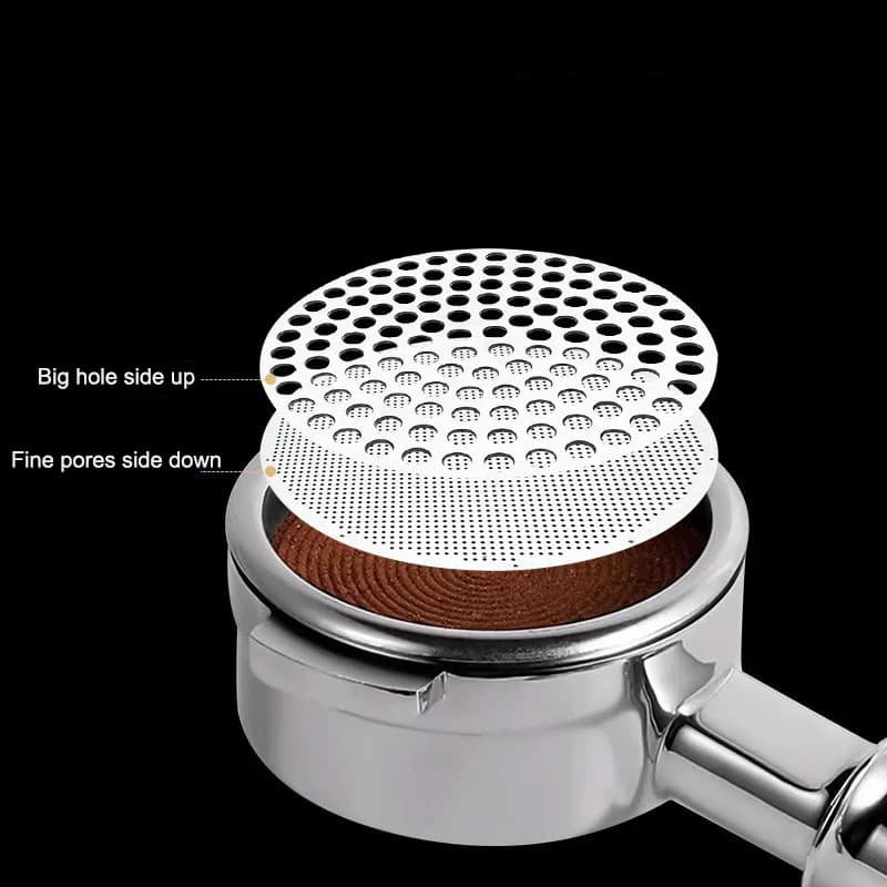 شاشة Puck قهوة قابلة لإعادة الاستخدام 51/53/58mm من الفولاذ المقاوم للصدأ 304 طبقة مزدوجة فلتر قهوة شبكة دقيقة ملحق إسبريسو احترافي - 3