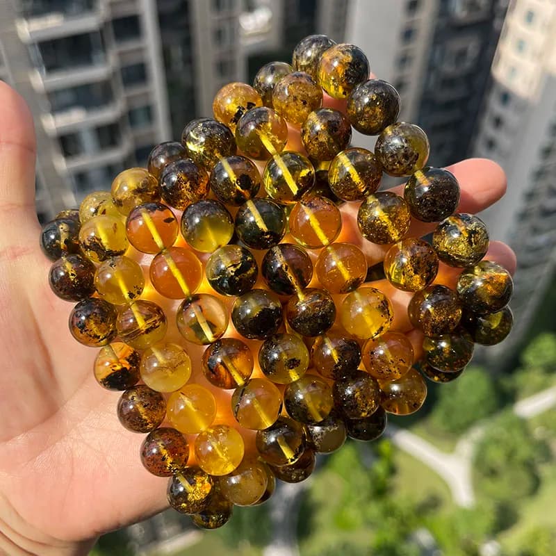 10.5 مللي متر 14 مللي متر 100% سوار كهرماني حقيقي حبة مستديرة خاصة للرجال هدية نبات البلطيق الأصلي حجر كريم لتقوم بها بنفسك مسبحة مجوهرات طبيعية - 4
