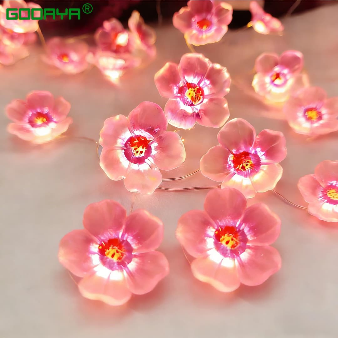 أضواء LED على شكل أزهار الكرز، مصابيح سلسلة وردية تعمل بالبطاريات، مثالية لديكور إكليل عيد الميلاد في الهواء الطلق