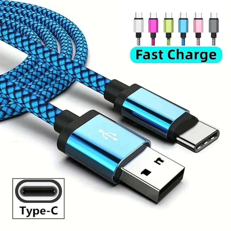 USB نوع C كابل تاريخ مزامنة 2.4A شحن سريع لسامسونج هواوي أندرويد الهاتف المحمول 1 متر 2 متر 3 متر النايلون مضفر سلك كابل الشاحن