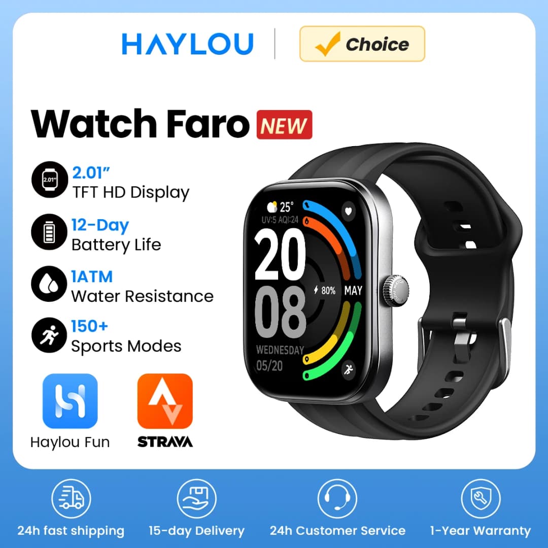 HAYLOU Watch Faro Voice Calling Smart Watch 2.01'' HD Screen 24H Health Monitor 150+ Sports Modes Bluetooth Smartwatch Men Women