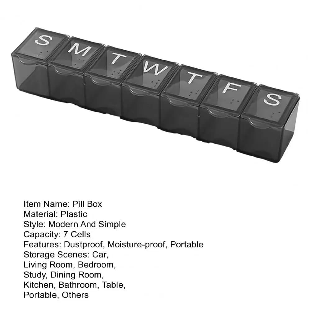 7 شبكات صندوق حبوب مقسم أسبوعيًا غطاء شفاف تاريخ مطبوع مقاوم للرطوبة منظم قرص السفر صندوق تخزين الأدوية - 5