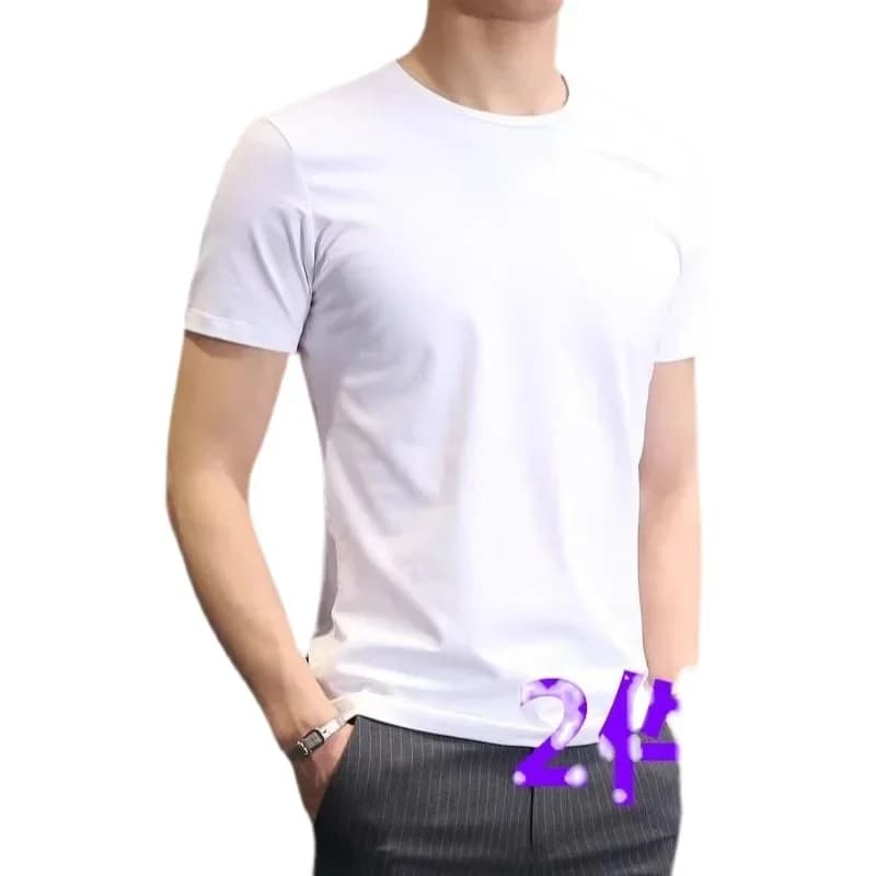 تي شيرت رجالي أبيض نقي، بوليستر، قصير الأكمام، ضيق، مناسب للياقة البدنية، نصف كم، بلون سادة - 5