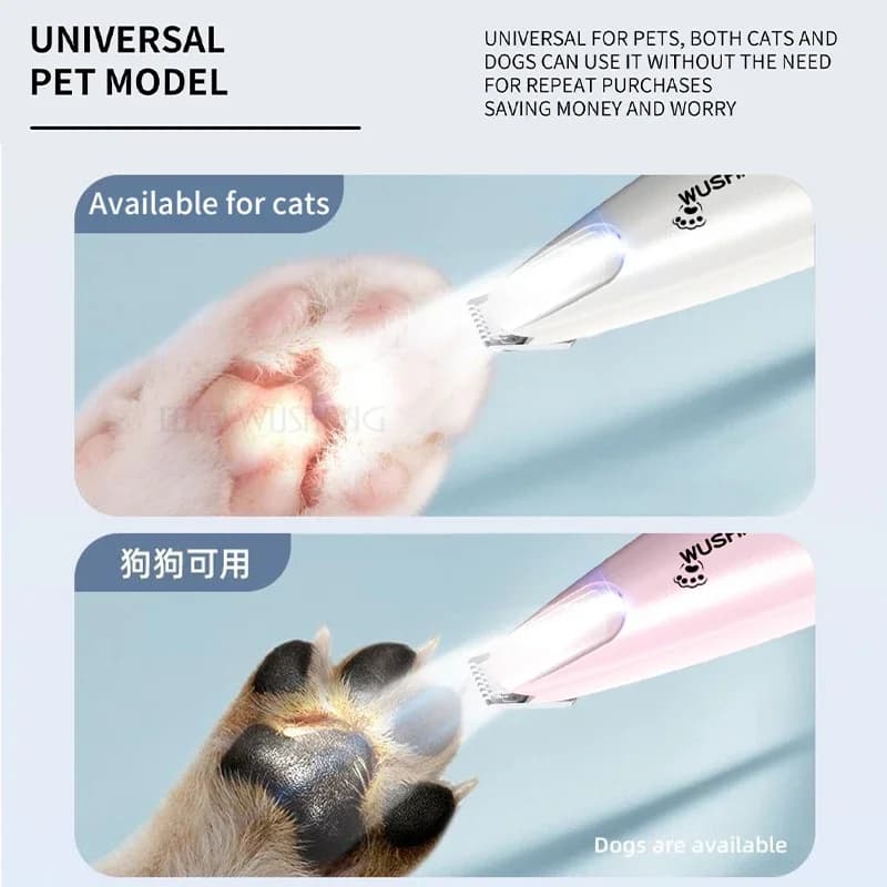 مشذب كهربائي للحيوانات الأليفة مع إضاءة LED مقاوم للماء لتشذيب شعر القدمين للحيوانات الأليفة بضوضاء منخفضة لوجه وقدم وأذن ومخالب القطط والكلاب - 4