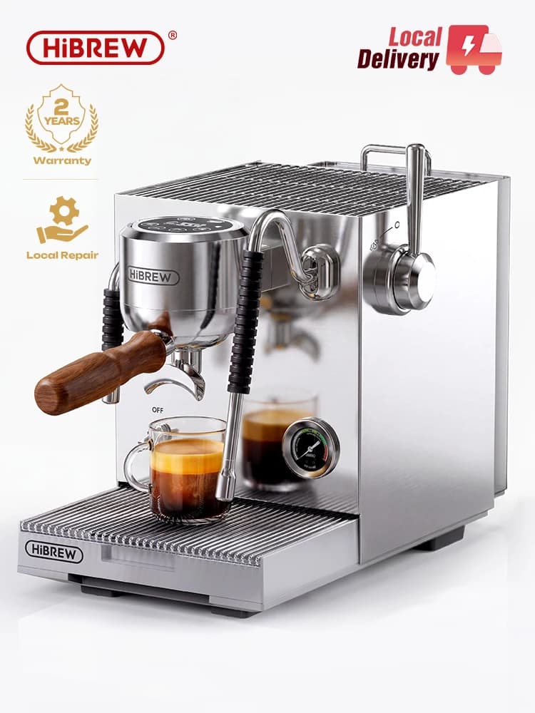 آلة قهوة تجارية HiBREW H21 بنظام 3 غلايات، مضخة مزدوجة، ضبط درجة حرارة الاستخراج، صانعة كابتشينو ولاتيه