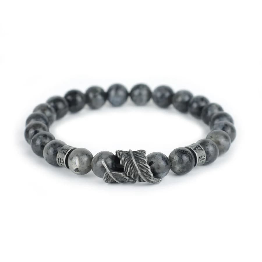 Vintage Feather Bracelet For Men Sanskrit Mantra Braslet Yoga Meditation Healing Braclet 8mm Lava Onyx Stone Strand Brazalete - 2