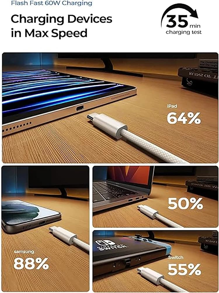 كابل شحن سريع 60 واط PD USB C لهاتف آيفون 15 16 17 برو ماكس 15 16 بلس سامسونج موتو أوبو شاومي ريدمي كابل مزدوج من النوع C مضفر - 5
