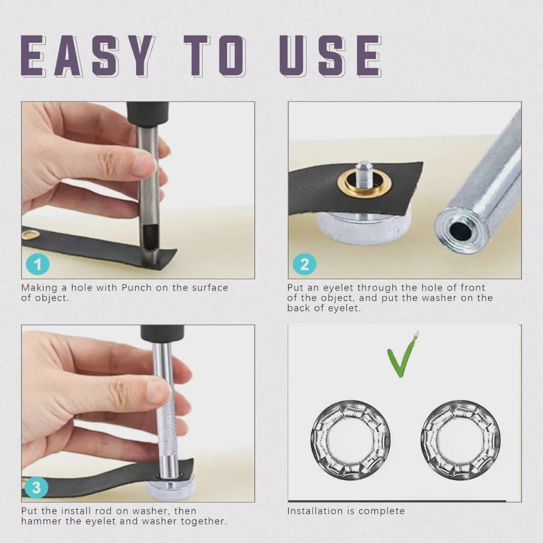 مجموعة أدوات جروميت، 100 قطعة، حلقات ثقوب بقطر داخلي 6-14 مم، للملابس والأحذية والحقائب والحرف الجلدية - اصنعها بنفسك - 3