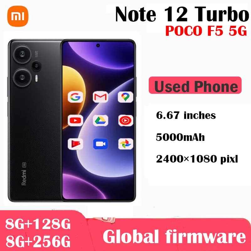 xiaomi Redmi Note 12 Turbo 5G smartphoe POCO F5 5G Snapdragon 7+ Gen 2  67W Charging 120Hz OLED Display 5000mAh used phone