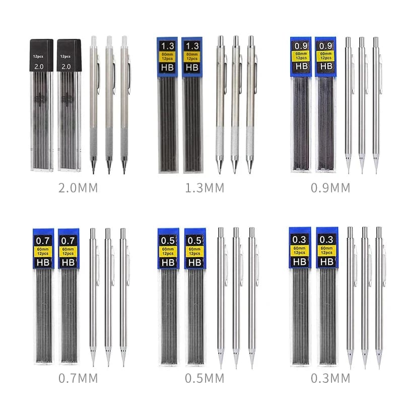 Full Metal Mechanical Pencil Set 0.3 0.5 0.7 0.9 1.3 2.0mm HB Automatic Pencil With Leads,for Art Drawing Writing Sketchin - 4