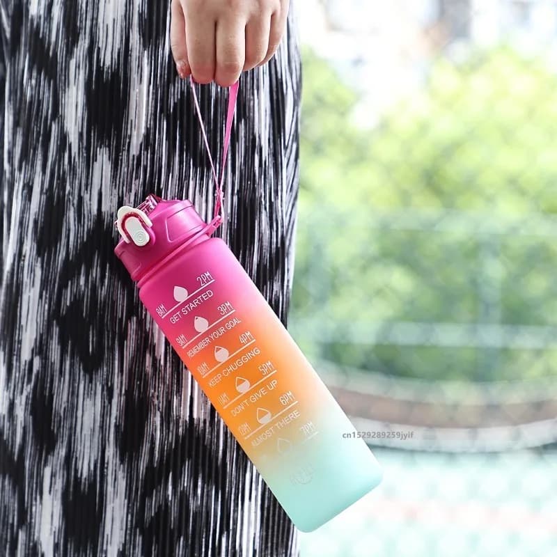 1pc Gradient Sports Water Bottle with Straw & Time Marker for Outdoor Fitness Hiking & Gym Leakproof Travel Water Bottle - 4