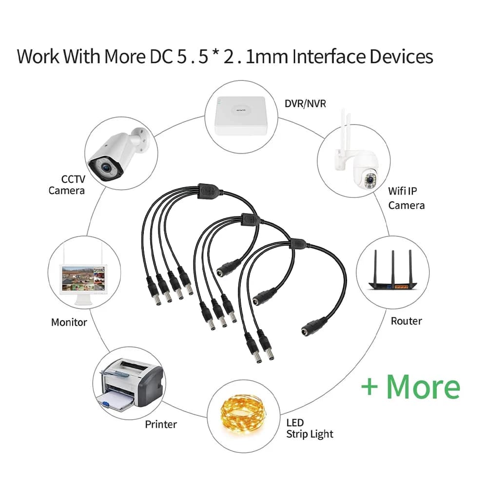 كابل موزع الطاقة لمصابيح الشريط LED ، سلك موصل الطاقة ، كاميرا CCTV ، من من 1 إلى 2 ، 4 طرق ، DC ، 5 فولت ، 12 فولت - 6