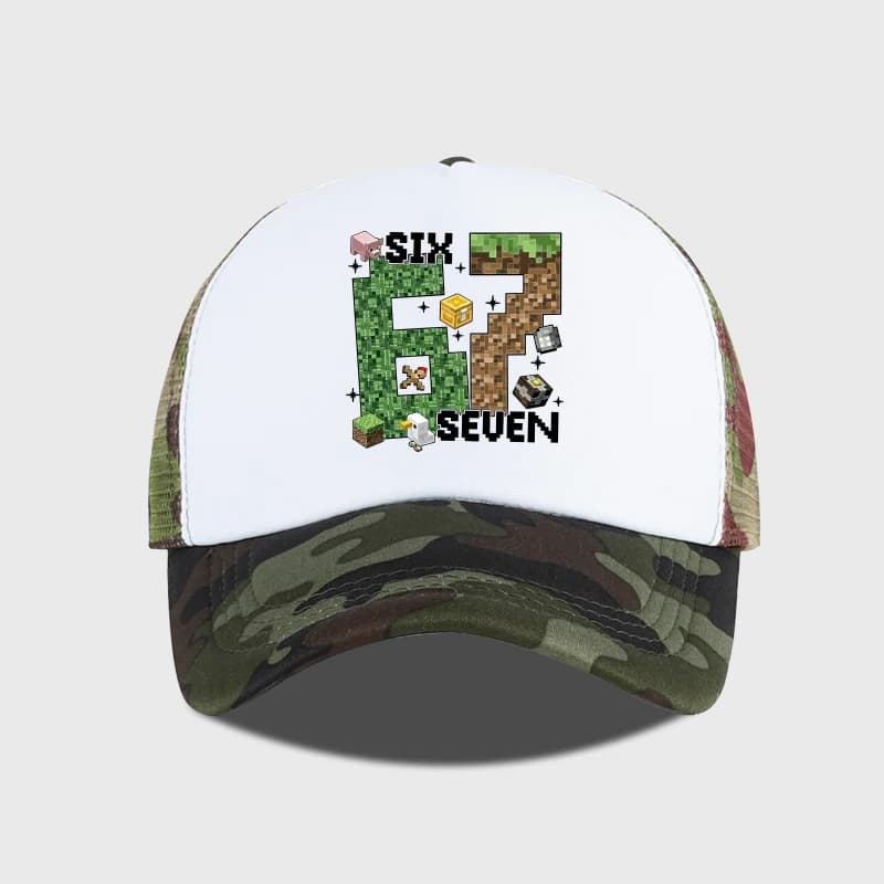 Gamer Pixel 67 Six Seven Sponge Mesh Cap - Breathable Mesh Adjustable Baseball Cap - Gift for Gaming Fans - Sun Protection Cap - 5