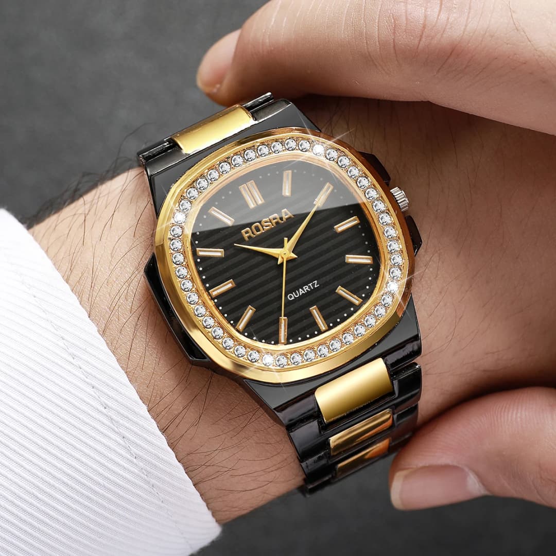 Luxury Rhinestone Men Business Watches Fashion Square Dial Steel Band Male's Quartz Wristwatch Reloj Hombre（Without Box） - 3