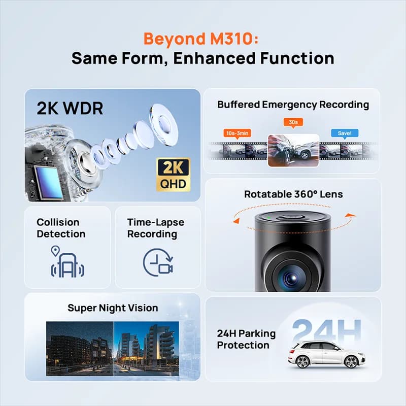 70mai Dash Cam M310 2K Plus 1440P F1.55 Aperture Night Vision 143°FOV With Voice Control 24H Parking Guard 70mai 2K Recorders - 3