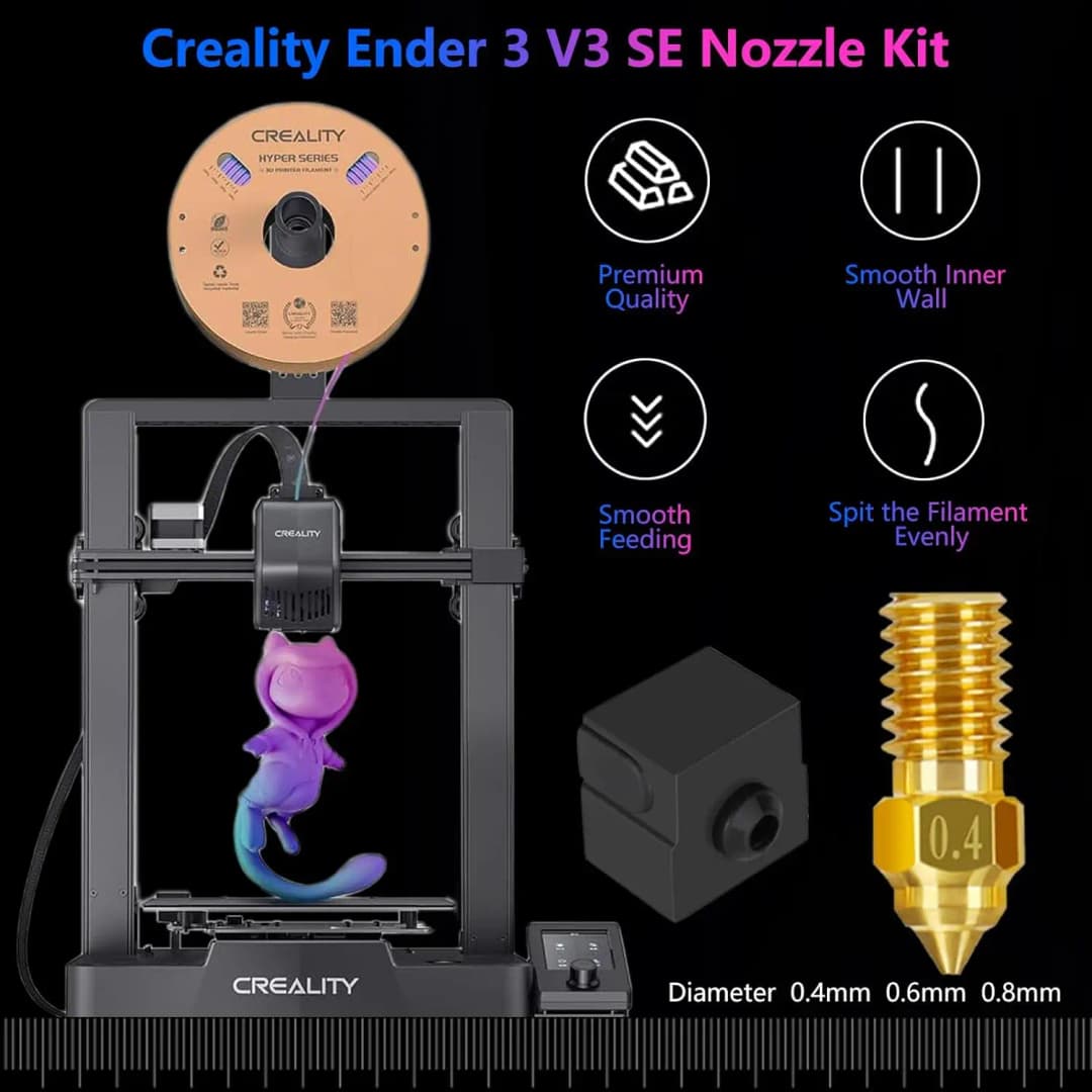 Creality Ender 3 V3 SE Nozzle Kit, High-Temperature Resistance Extruder Nozzles with Silicone Cover for Ender 5 S1/Ender 7 - 2