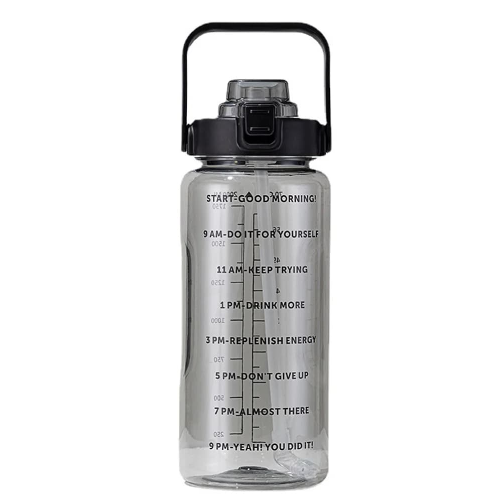 2L Portable 1pc Water Bottle Large Capacity Plastic Straw Water Cup Drink Bottle With Time Marker For Outdoor Sports Fitness