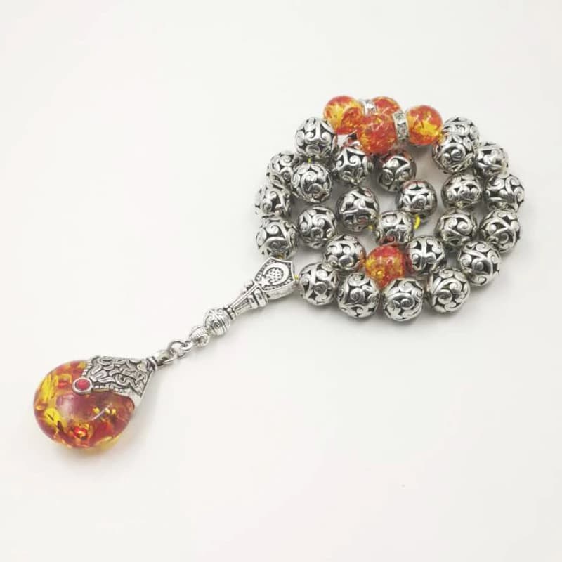 حبات التسبيح المعدنية مع الراتنج الأحمر ، سوار عربي ، هدية إسلامية ، هدية العيد - 2