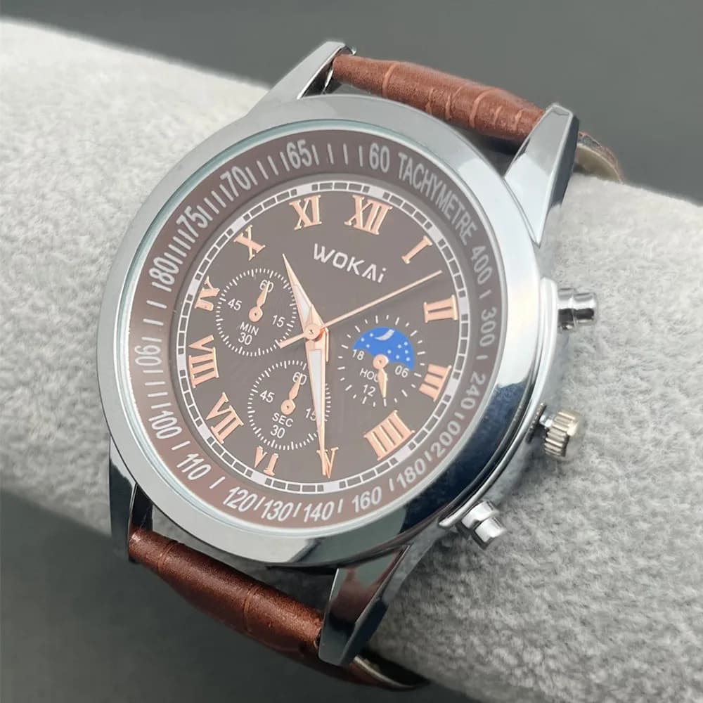 Wokai Brand Leisure Business Male Watch Quartz Sports Casual Leather Men's Relogio Clock Elegant Casual Relojes Cheap - 3