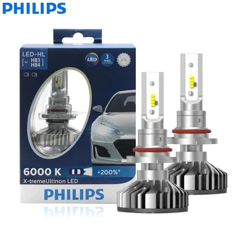 مصابيح فيليبس X-treme Ultinon LED 9005 9006 HB3 HB4 12V 6000K إضاءة سيارات LED مصابيح ضباب +200% أكثر سطوعًا (زوج)