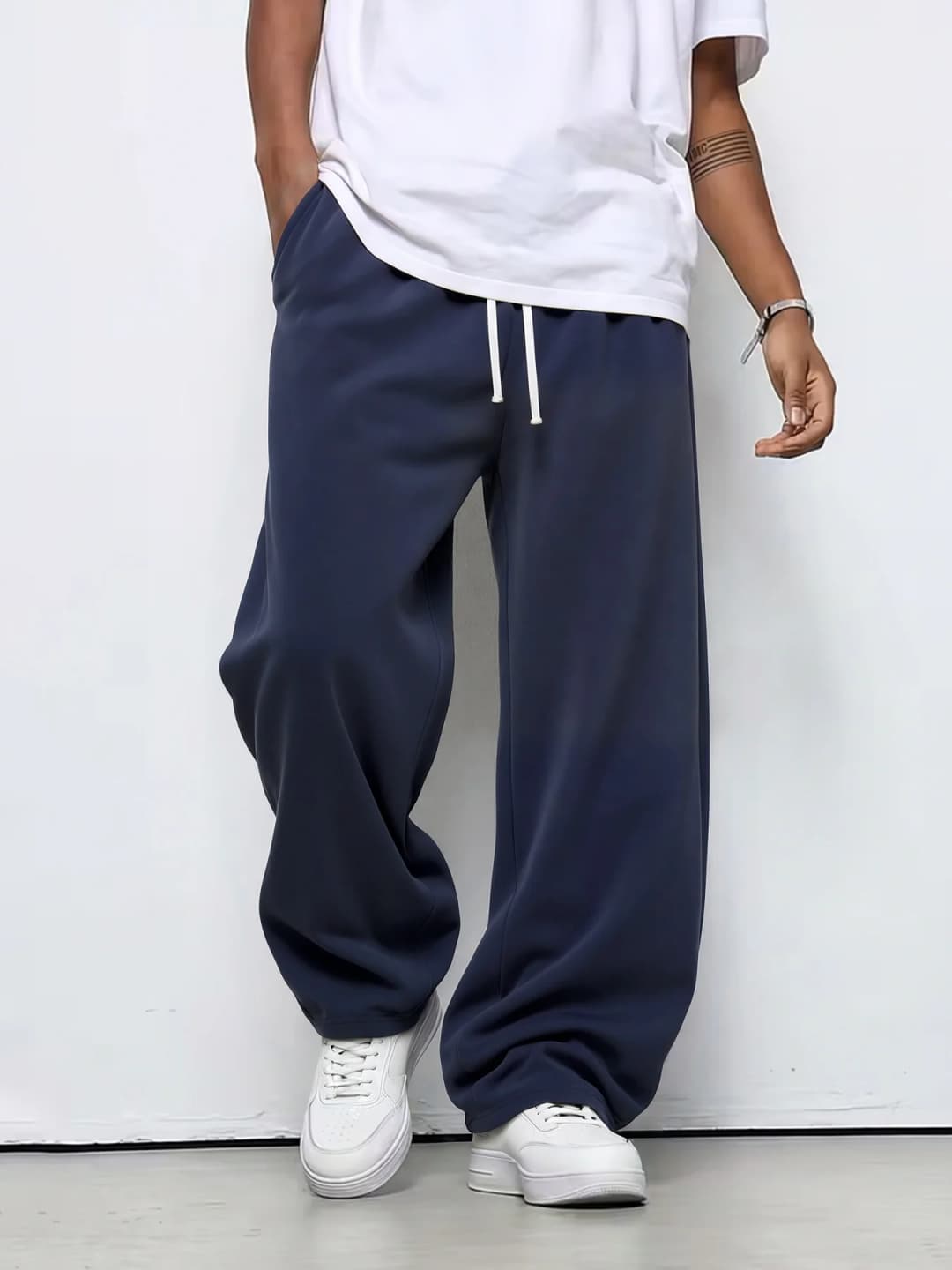 بنطال رجالي فضفاض مستقيم عارضة موضة كورية بنطال رياضي واسع الساق مريح خفيف طويل للرجال - 5