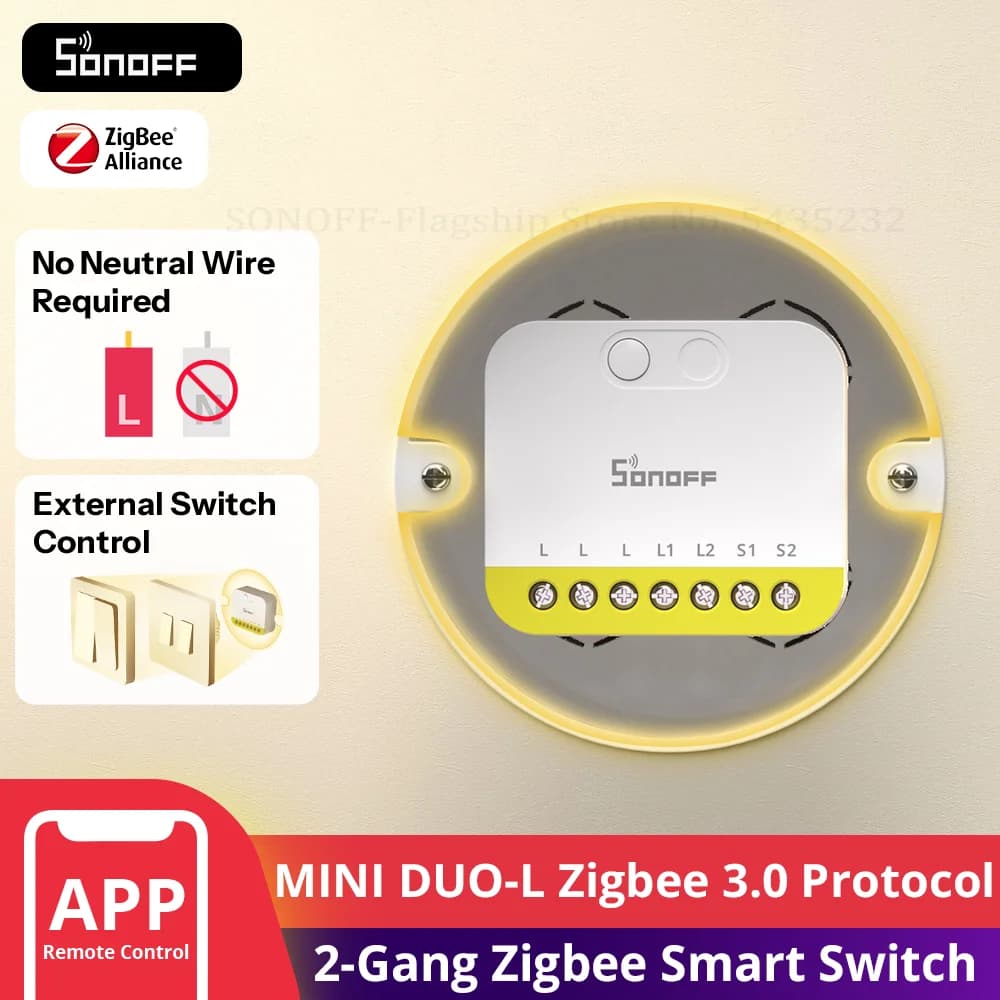 SONOFF MINI-ZB2GS-L Zigbee Protocol No Neutral Required MINI DUO-L 2-Gang Zigbee Smart Switch Dual Channel Control With ZB Hubs