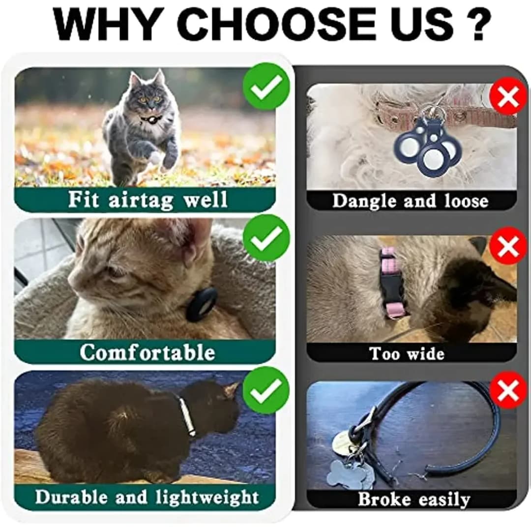 1Pcs Pet Airtag Cat Collar Breakaway, Reflective Kitten Collar with Apple Air Tag Holder and Bell for Girl Boy Cats, 0.4 Inches - 5