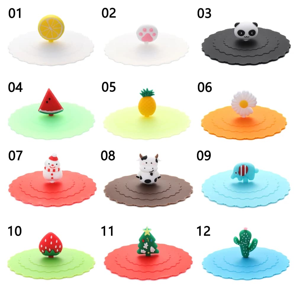 New 10cm Cartoon Cute Silicone Cup Cover Heat-resistant Leak Proof Sealed Lids Cap Dustproof Cup Cover Tea Coffee Lids - 5