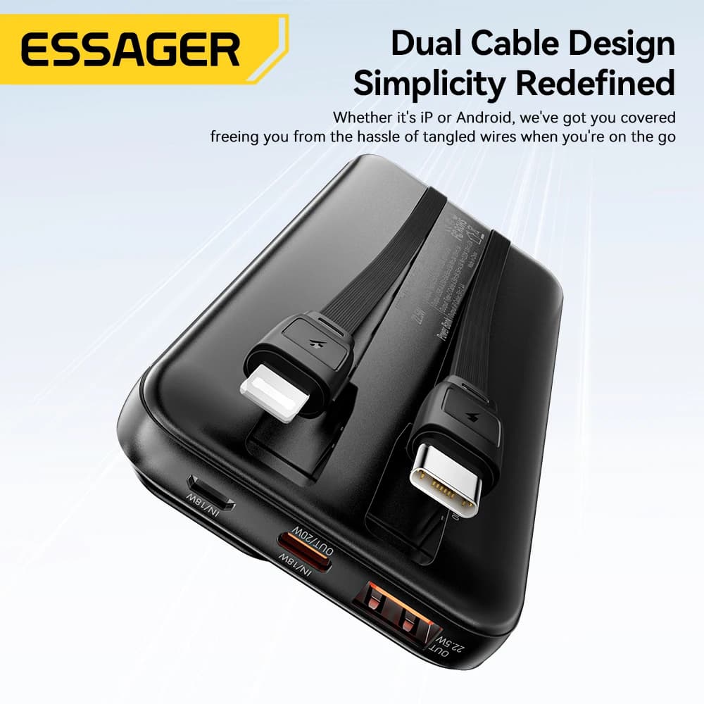 Essager 20000mAh Dual Cable Power Bank Fast Charging Portable Power Bank for iPhone 16 15 Pro Max Xiaomi PD 20W External Battery - 4