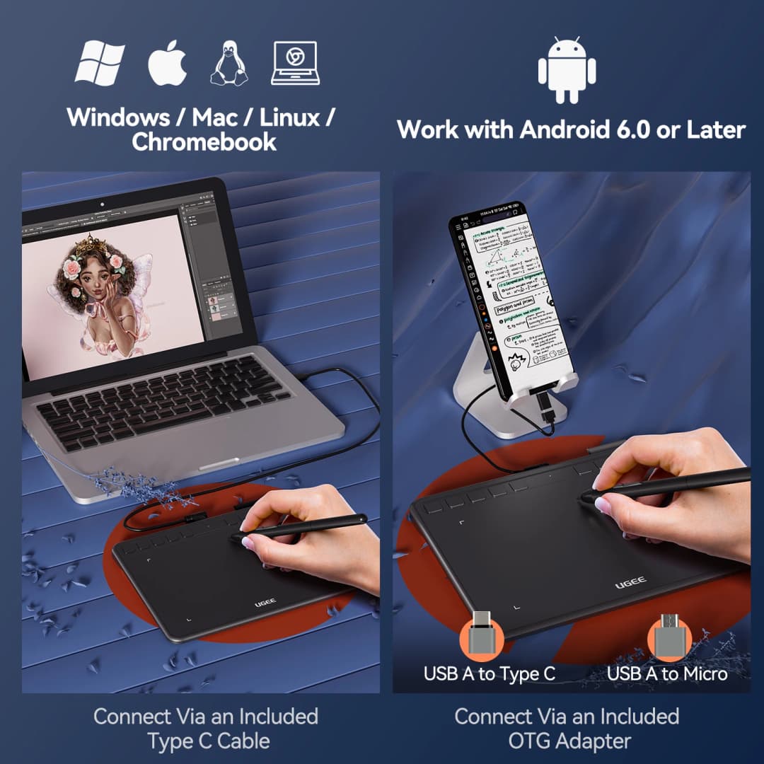 جهاز لوحي للرسم 6 بوصة، لوحة أقلام رقمية متوافقة مع أندرويد وويندوز وماك، مثالية للابتوب - 4