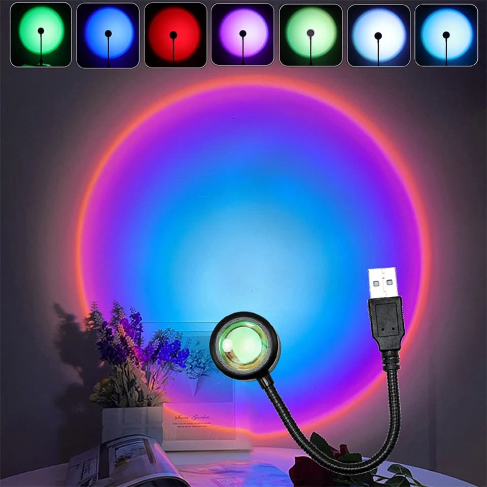 مصباح غروب الشمس USB جهاز عرض ضوئي ليلي LED ، تصوير قوس قزح ، أضواء جو حائط ، ديكور غرفة النوم ، ديكور المنزل والغرفة ، هدايا