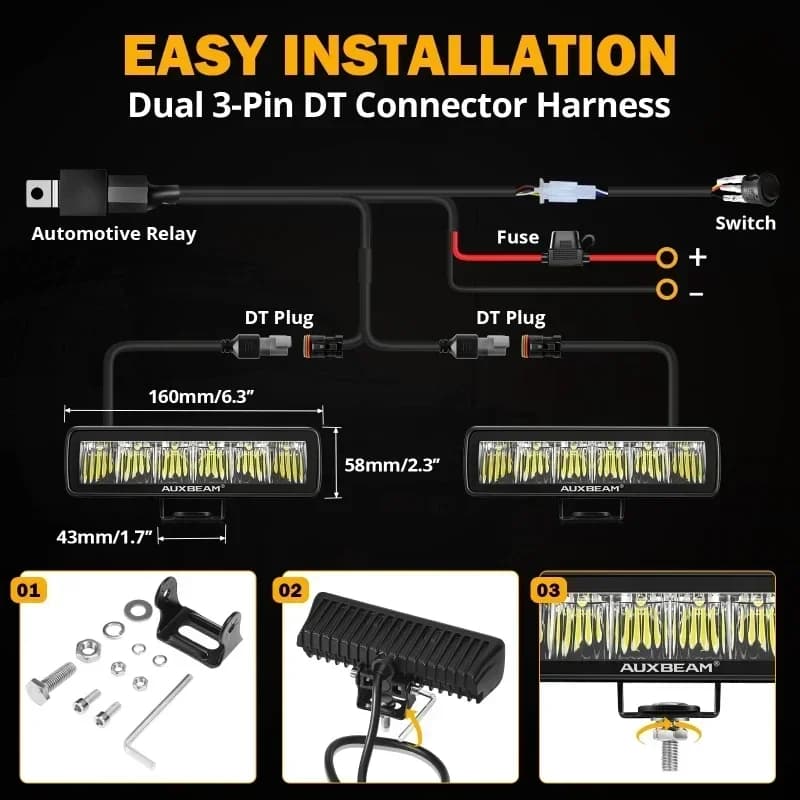 Auxbeam 6.3 بوصة 60W وحدات إضاءة LED للقيادة مع تسخير لشاحنات البيك أب الطرق الوعرة - 2