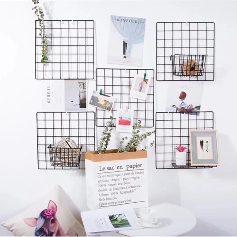 Multi-size Home Wall Shelves Iron Grid Room Decoration Photo Grid DIY Wall Board Decor Mesh Storage Shelf Organizer Rack Holder - 6