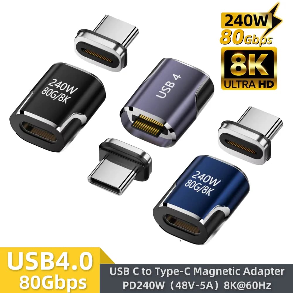 كابل محول شحن مغناطيسي سريع USB4 240 واط 80 جيجابت في الثانية، Thunderbolt4/3، يو إس بي C إلى Type-C، 8K@60Hz، محول OTG USB C