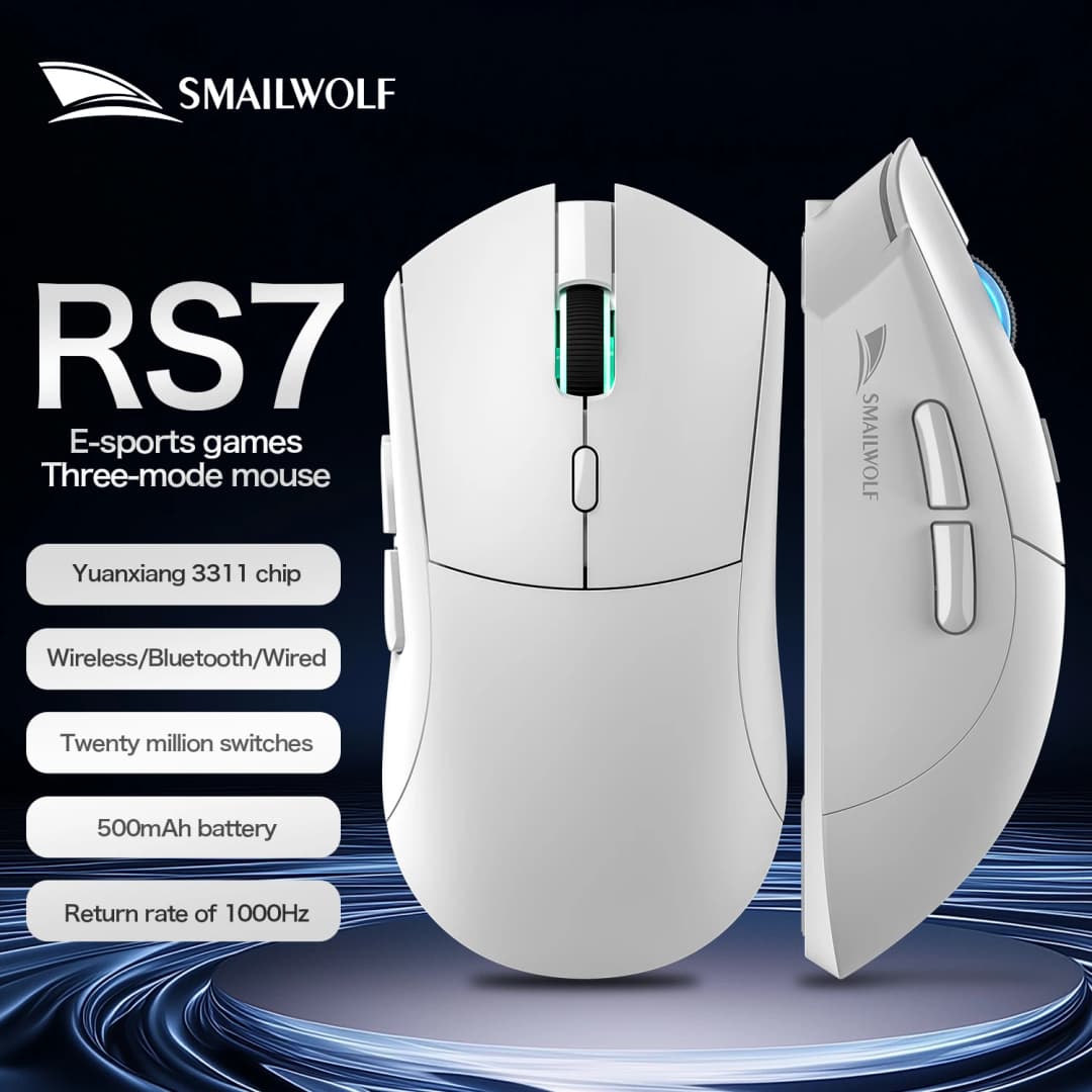 ماوس ألعاب لاسلكي من SMAILWOLF RS7 بتقنية البلوتوث وضع ثلاثي ماوس تعريف ماكرو PAW3311 لألعاب الكمبيوتر المحمول والمكتب