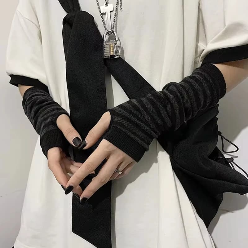 Y2K Gothic Lolita Fingerless Long Gloves JK Punk Hip-hop Winter Arm Cuff Warmer Mitten Cool Girls Unisex Gloves Outdoor Warmer - 3