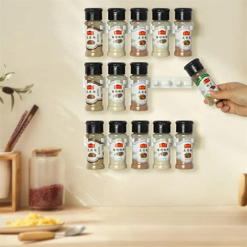 2pcs Grey Plastic Kitchen Jar Rack Wall-Mounted Adhesive Seasoning Bottles Holder Spice Bottle Holder Tool Kitchen Storage Rack - 4