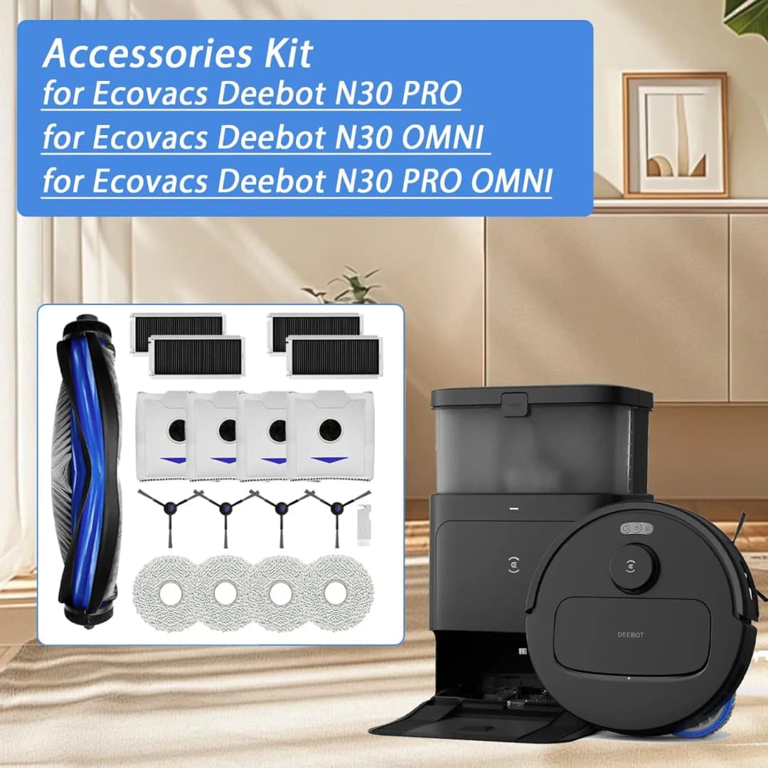 قطع غيار وإكسسوارات استبدال لمكنسة روبوتية Ecovacs Debot N30 Omni / N30 Pro Omni تشمل فرشاة جانبية رئيسية وفلتر Hepa وقماش مسح وكيس غبار - 6