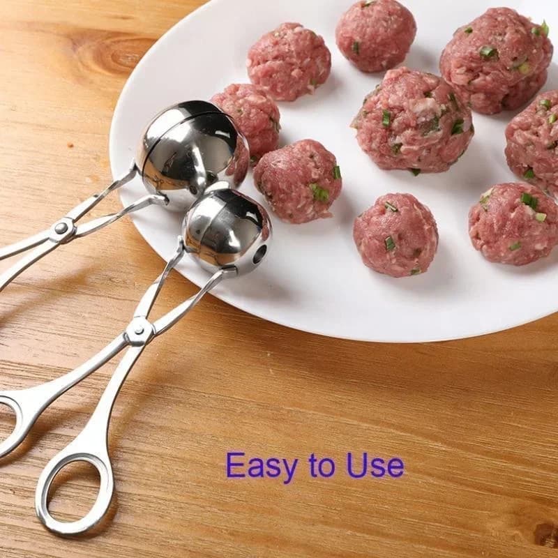 أداة صنع كرات اللحم من الفولاذ المقاوم للصدأ، ملقط وقالب كرات الأرز، ملعقة غير لاصقة لصنع كرات اللحم المحشوة - 2