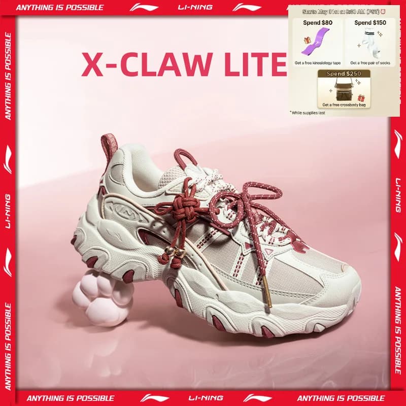 Li-Ning Women's X-CLAW LITE 3 Lifestyle Shoes Lightweight Comfortable Fashionable Shoes LiNing Classic Casual Sneakers AGCW004
