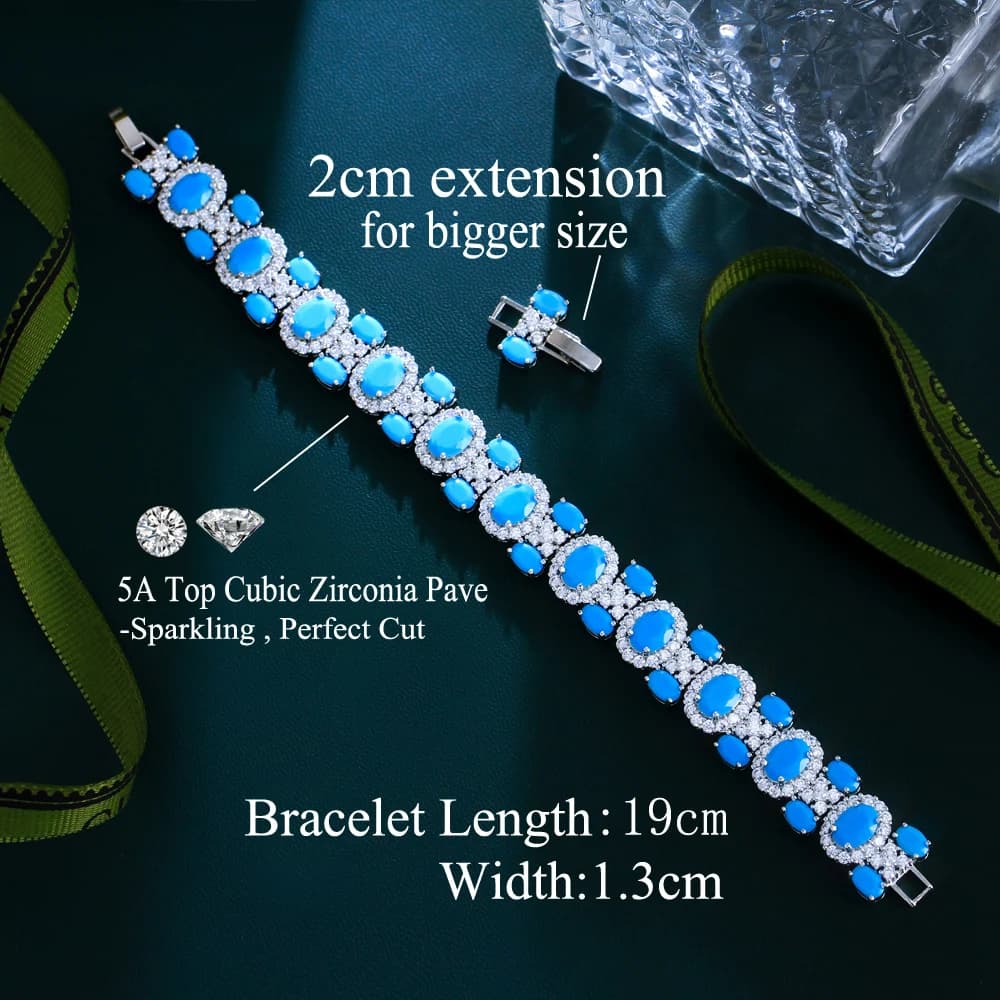 ThreeGraces 2024 New Luxury Blue Turquoise Geometric Link Chain Bracelet for Women Bohemian Wedding Bridal Party Jewelry BR404 - 5