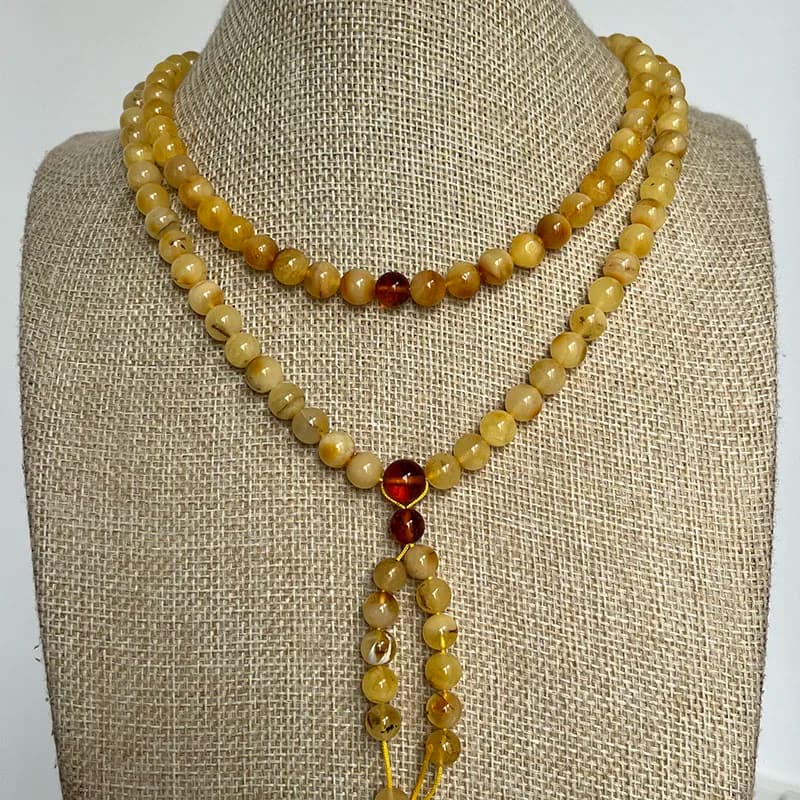 Yoowei 5mm 7mm Natural Amber Bracelet Genuine 108 Plant Beads Mala Meditation Buddhist Necklace New Scenery Ambar Jewelry Gift - 5