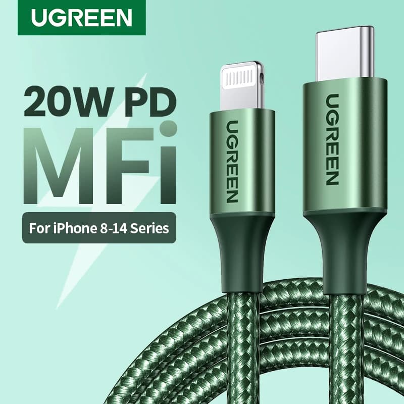 كابل UGREEN MFi USB C إلى Lightning: شحن سريع PD20W لـ iPhone 14 و13 و12 Pro Max Mini، كابل بيانات لـ iPhone وiPad