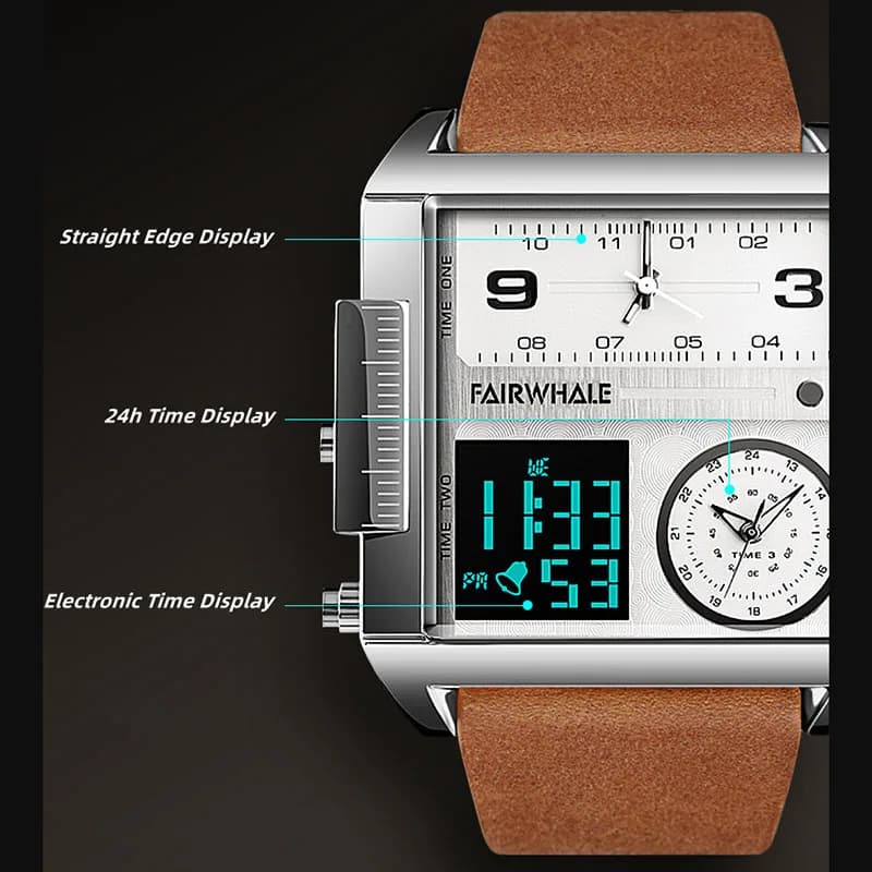 Mark Fairwhale Luxury Quartz Watches Men Fashion Brown Leather Strap Clock Military Waterproof Square Electronic WristWatch Man - 5