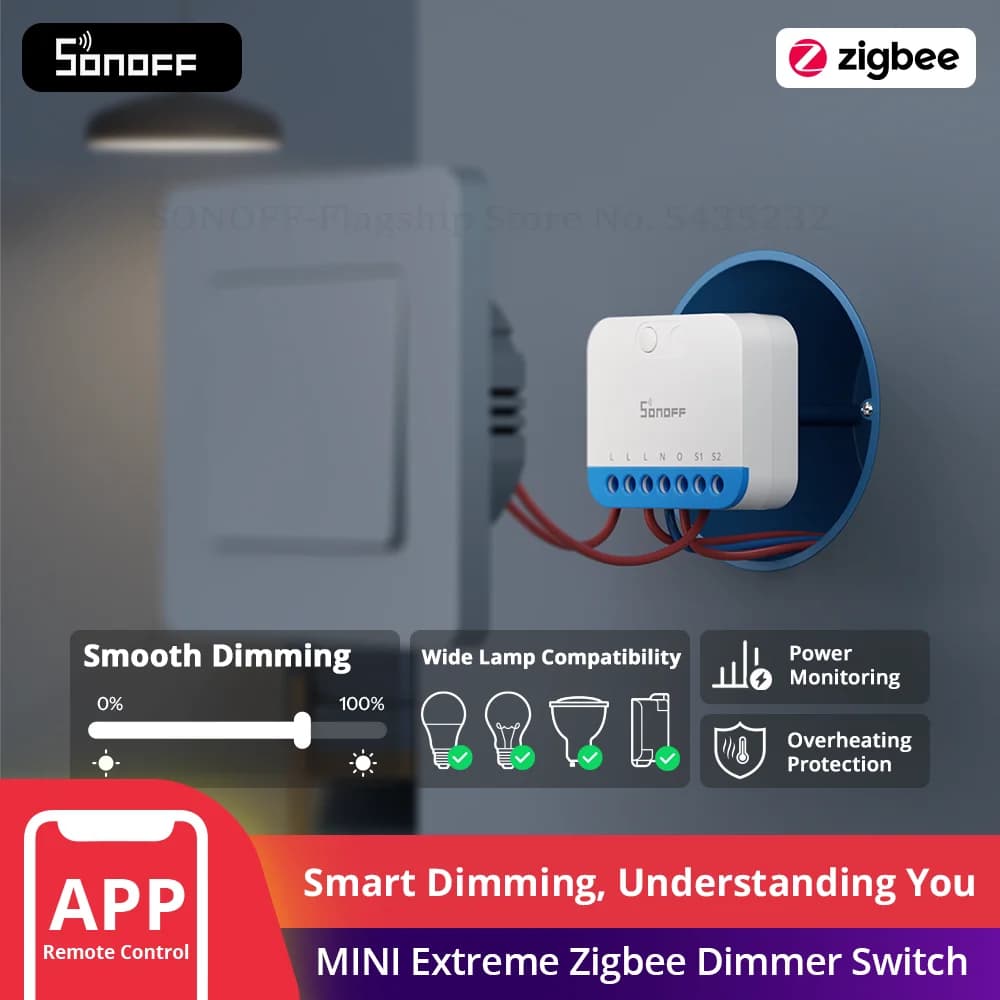 SONOFF MINI-ZBDIM MINI Extreme Zigbee Dimmer Switch Broader Lamp Compatibility Real-Time Power Monitoring Smooth Precise Dimming