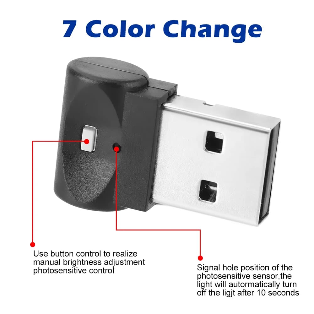 Mini USB Car Foot Light Emergency Lighting Car Accessory PC Auto Interior Plug And Play LED Atmosphere Light - 3